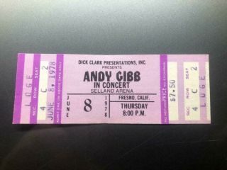 Andy Gibb Bee Bees Concert Ticket Stub June 8,  1978 Fresno California