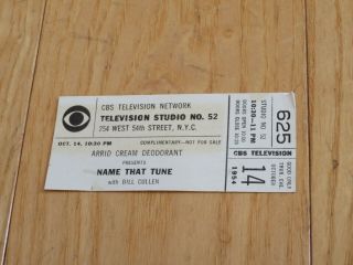 Vintage Ticket Name That Tune Bill Cullen Show Cbs Tv York Studio (r536)