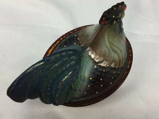 Fenton Red Glass Hen On Nest Covered Dish Hand Painted Signed C Smith 5
