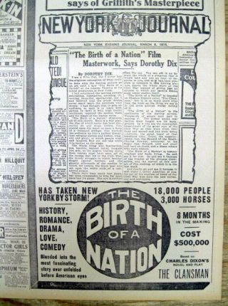 1915 Newspaper W Huge Ad & Critic Review Of D W Griffith Movie Birth Of A Nation