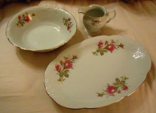 Wavel Porcelain Dishes W/ Moss Rose Pattern - Near Complete 8 Place Set (35 Pc)