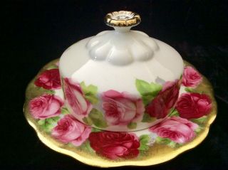 Royal Albert Old English Rose Heavy Gold 2 - Pc Covered Butter Dish Plate Lid
