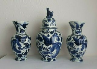 - Blue Delft By H.  Bequet - Cabinet Set Lidded Vase - Ginger Jar - Art Deco