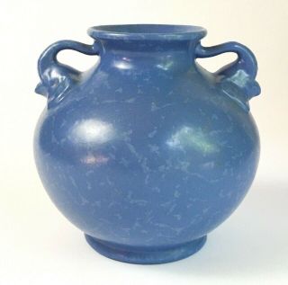 Red Wing Rumrill Pottery Elephant Handled Vase 1930s - Mottled Blue Glaze 215