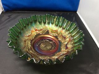 Vintage Large Green Carnival Glass Bowl