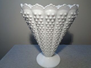 Vintage Fenton Hobnail 3852 Milk Glass Fan Vase