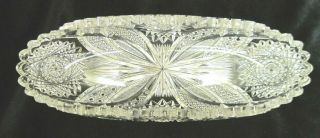 Antique Abp American Brilliant Cut Glass 12 " Rolled Edge Celery Dish Tray -