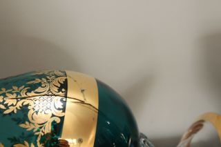 Vintage Murano Glass Wine Goblets Decanter Bottle Venetian Green Gold Set 8