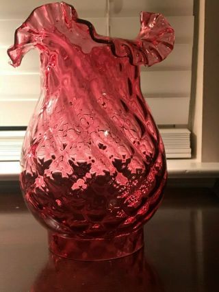 Vtg Fenton Cranberry Quilted Art Glass Lamp Shade Globe 9 " Tall