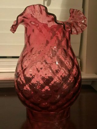 VTG Fenton Cranberry Quilted Art Glass Lamp Shade Globe 9 