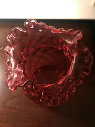 VTG Fenton Cranberry Quilted Art Glass Lamp Shade Globe 9 