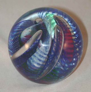 Vintage Caithness Blown Art Glass Ball Shape Paperweight Colorful Fiesta Design