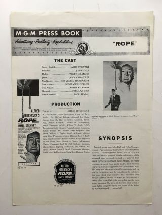 Rope Pressbook 1958 Rerelease 4pages 11x15 Movie Poster Art Alfred Hitchcock 535