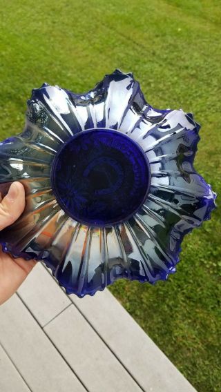Blue Northwood Carnival Glass Good Luck Bowl Stippled 6
