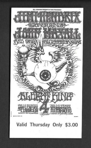 Jimi Hendrix Rick Griffin Flying Eyeball Bg Fillmore Concert Ticket 1968