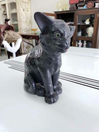 Bretby Art Pottery Winking Black Cat Figurine Glass Eye Tongue Sticking Out