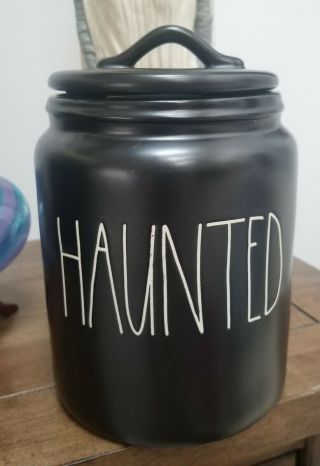 2019 Rae Dunn Ll Halloween " Haunted” Black Glossy Canister/cookie Jar