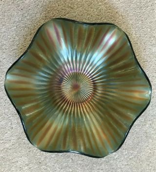 Rare Northwood Aqua Iridescent Carnival Glass Bowl With Interior Rays