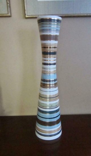 Sascha Brastoff Vase 028 Midcentury 1950 Calif 20 " T Crackle Multi - Color Stripes