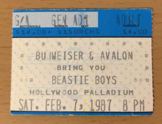 1987 Beastie Boys Run Dmc Hollywood Concert Ticket Stub Licensed To Ill Tour