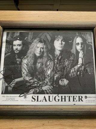Rare Band Group Slaughter Signed Autograph Picture Music Mark Rock Metal Photo