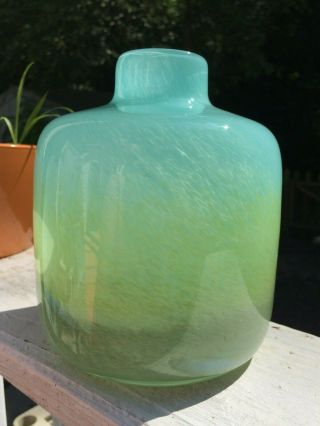 Alfredo Barbini Art Glass Vase Murano Italy Blue Green Swirl Polished Pontil Evc