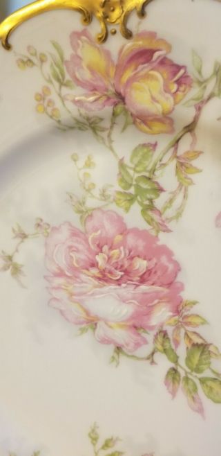 Haviland & Co Limoges France Hand Painted Plate Pink Roses Gold Trim 4