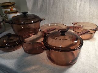 Vision 9 Pc Set Amber Cookware W/ Lids