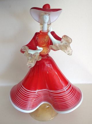 Vintage Kitsch Rare & Italian Murano Glass Lady Figurine 1950 