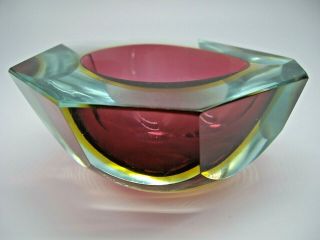 Murano Mandruzzato Asymmetric Facet Triple Sommerso Glass Geode Block Bowl