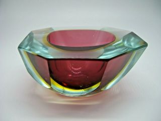 Murano Mandruzzato asymmetric facet triple sommerso glass geode block bowl 6