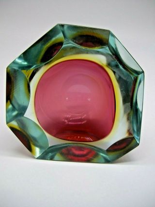 Murano Mandruzzato asymmetric facet triple sommerso glass geode block bowl 7