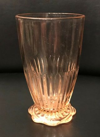 Two Old Colony Open Lace Pink Depression Glass Footed Tumblers