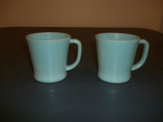 Vintage Turquoise Blue Fire King D Handle Coffee Cups Made 1956 - 1958