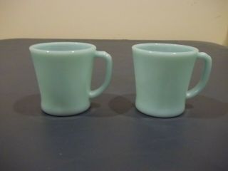 Vintage Turquoise Blue Fire King D Handle Coffee Cups Made 1956 - 1958 2