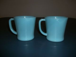Vintage Turquoise Blue Fire King D Handle Coffee Cups Made 1956 - 1958 4