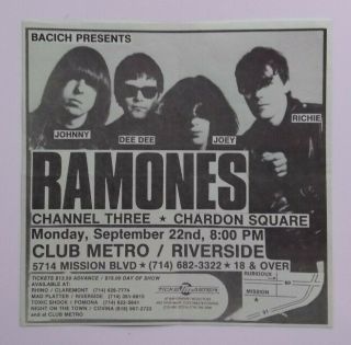 Ramones/ch3 Concert Flyer 1986 La Nyc Punk Rock Cbgb Sex Pistols Richie