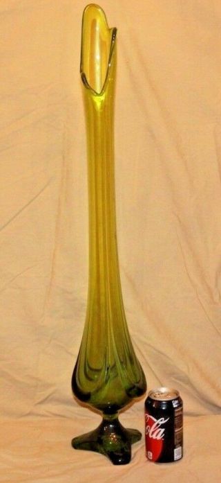 Mid Century Modern Viking Glass Vase Green Footed Stretch Swung 30 Inches