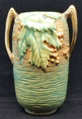 Roseville Pottery Bushberry Vase 31 - 7 Green 1941 Made In The Usa Handles
