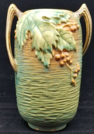 Roseville Pottery Bushberry Vase 31 - 7 Green 1941 Made in the USA Handles 3