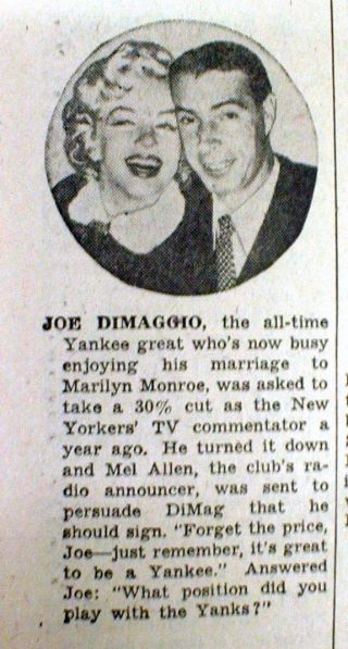 4 1954 Newspapers W Photos Marilyn Monroe Marries Joe Dimaggio Then Divorces