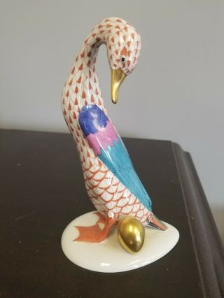 Herend Porcelain Raspberry Fishnet Goose W/golden Egg Figurine W/24k Gold 5936