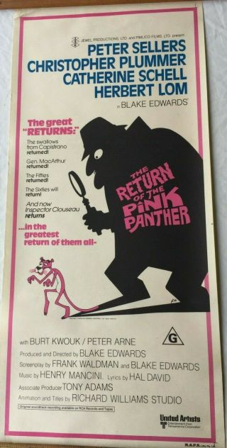 Old Vintage Daybill Movie Film Poster Australian Return Of The Pink Panther 5