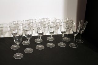 Crystal Stemware - Wine Glasses / Water Goblets - Set Of 12 Gold Trimmed