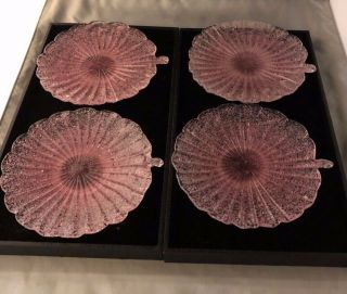 Set Of 4 Pink Overshot Glass Plates By Fratelli Toso Of Murano