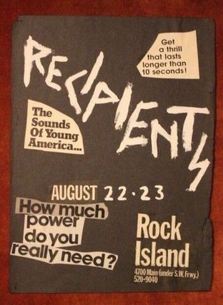 The Recipients (pasteup/art Master) Houston Texas (1981) Punk Flyer Poster Kbd