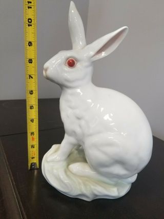 Herend Hand Painted Large White Bunny Rabbit Figurine.  11,  " Tall.