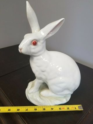 HEREND Hand Painted Large White Bunny Rabbit Figurine.  11,  