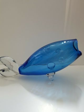 Blenko Glass Fish Sapphire And Cased Crystal