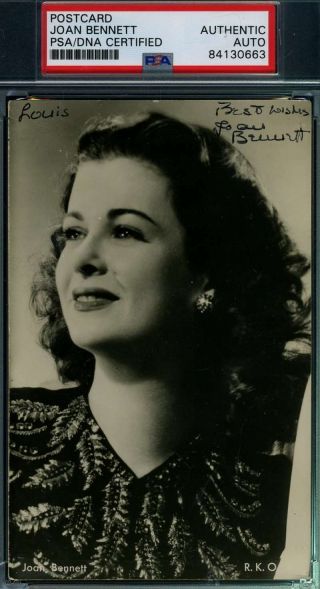 Joan Bennett Psa Dna Hand Signed Vintage Photo Postcard Autograph